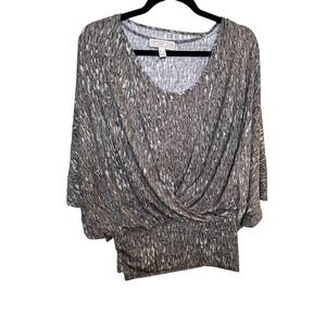 The Muses Lounge New Grey Silver Dolman Sleeve Fauz Wrap Blouse Size Small